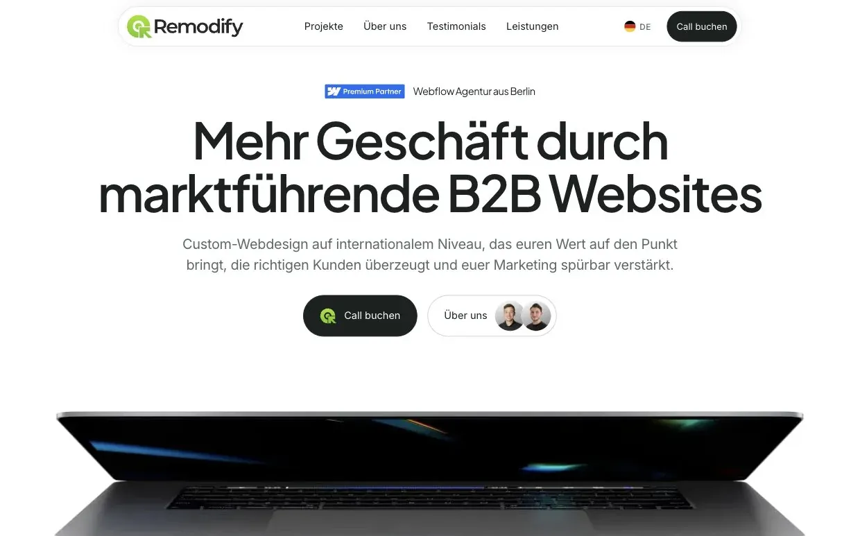 Ausschnitt der Startseite von Remodify